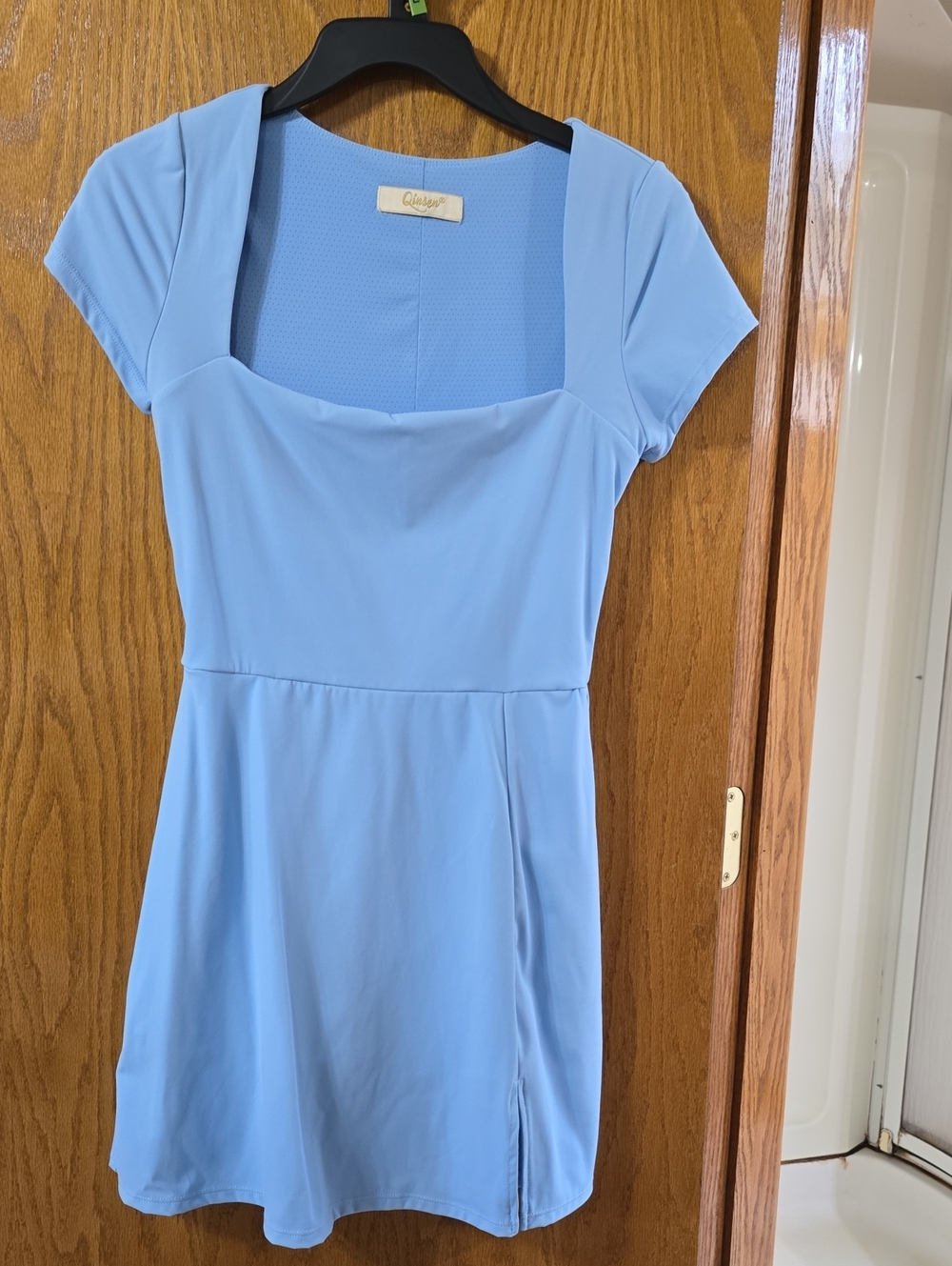 Light Blue Qinsen Short Sleeve Tennis Dress/Romper